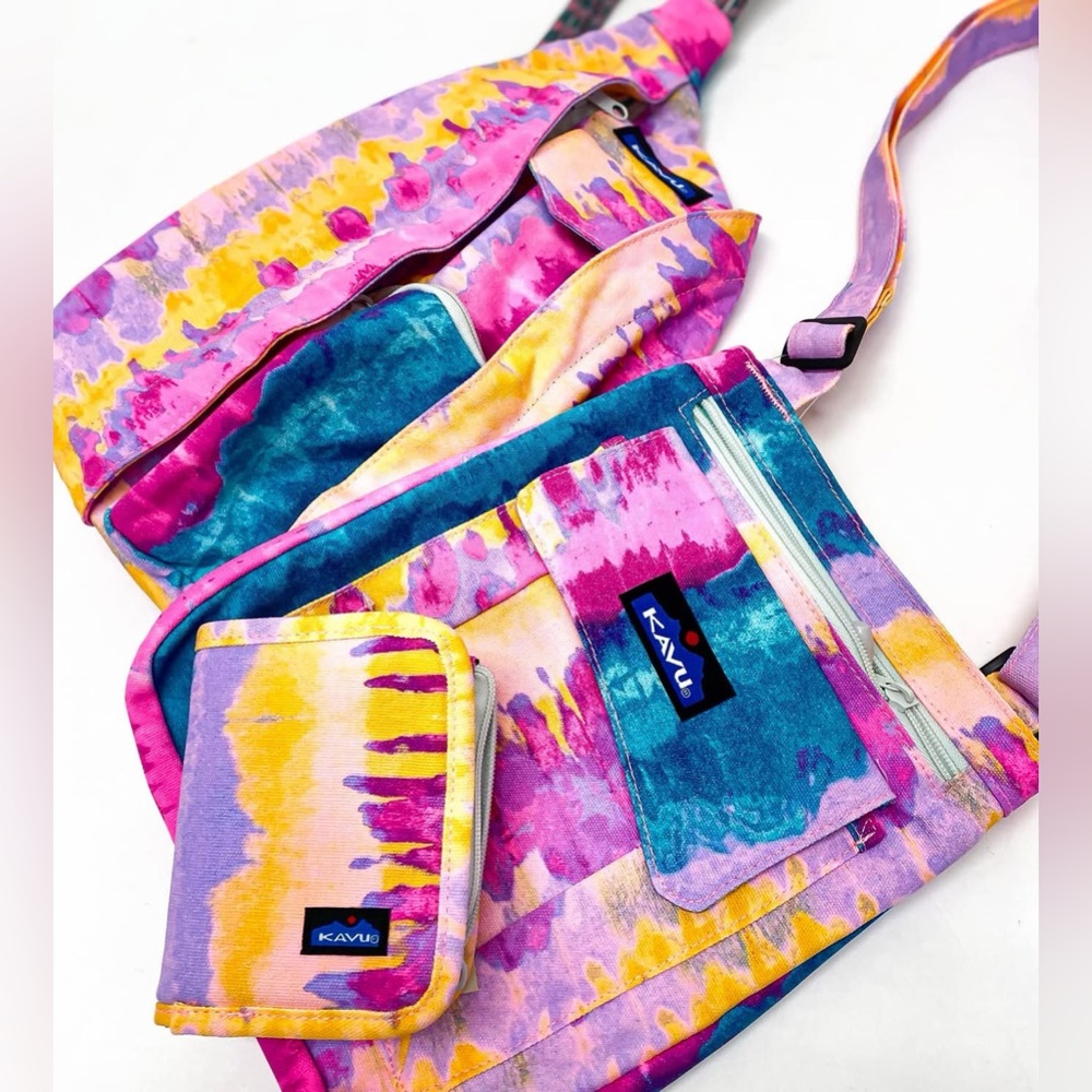 Lot of 2 Kavu Keeper & Mini Rope bag Surf Tie Dye line crossbody backpack EUC